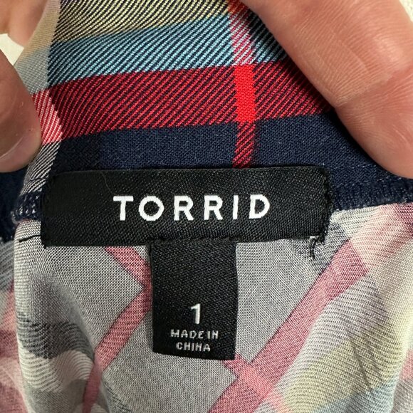 Torrid Plaid Maxi Skirt Womens Size 1X Hanky Hem Challis Blue Red Elastic Waist‎ - Picture 5 of 14